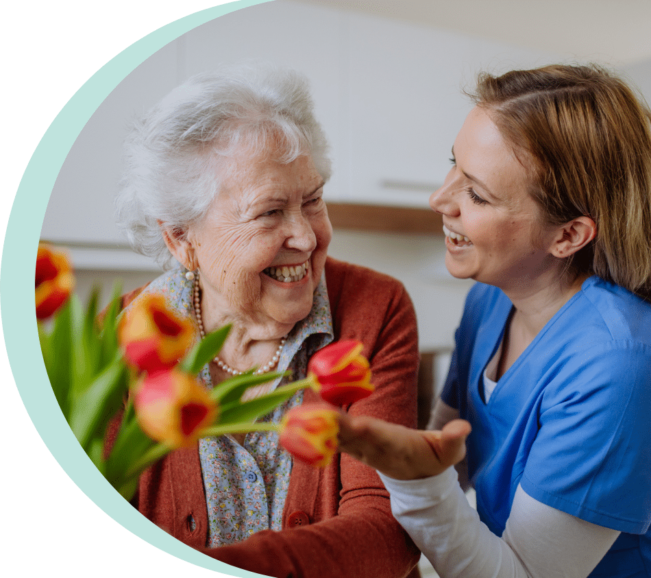 Doctor and Patient Looking at Flowers